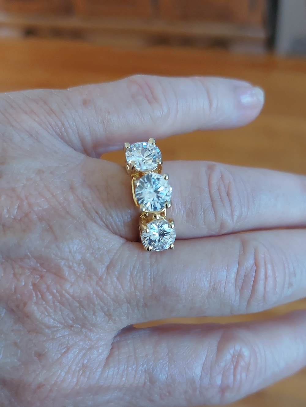 Gold Tone Three Stone Past Present Future Ring Size 5